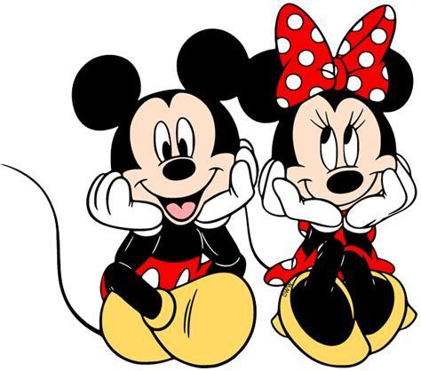 two mickey and minnie mouses sitting next to each other with their hands on their ears