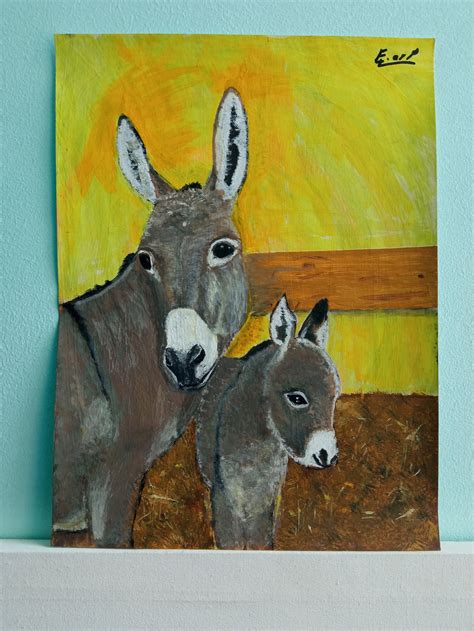 Original Acrylic Painting on Paper Donkey painting | Etsy