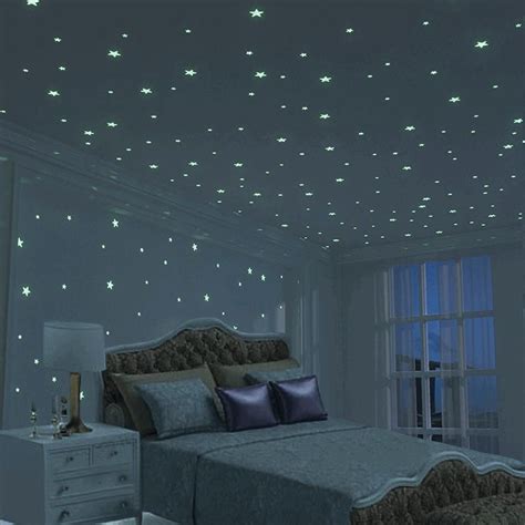 Bedroom, Glow In The Dark Room Decorations Large Platform Bed And White ...