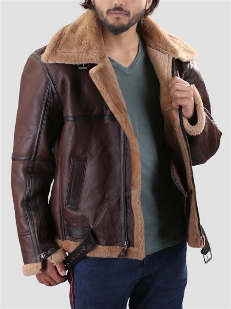 WW2 B3 Bomber Real Shearling Brown Shearling Sheepskin Leather Jacket ...