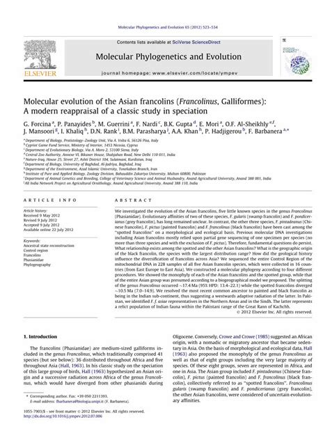 (PDF) Molecular evolution of the Asian francolins (Francolinus, Galliformes): A modern ...