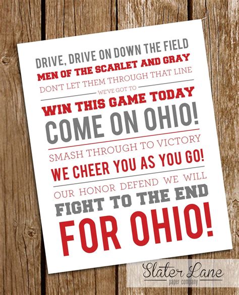 The Ohio State University Fight Song Wall Art Printable | Etsy