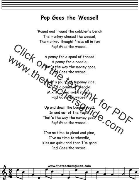 Pop Goes the Weasel Lyrics, Printout, MIDI, and Video