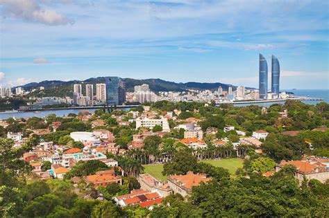 Xiamen, China city skyline from Gulangyu Island. | Xiamen, China city, Fujian