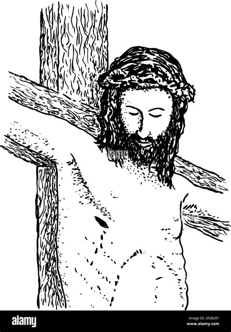 Jesucristo crucificado en la cruz. Religión cristiana y católica. Ilustración vectorial Imagen ...