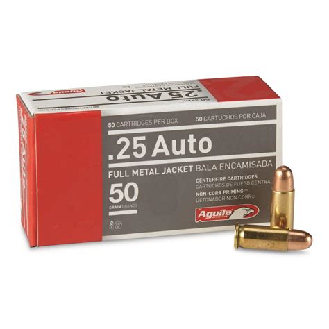 Aguila, .25 Auto, FMJ, 50 Grain, 50 Rounds - 649021, .25 ACP Ammo at ...