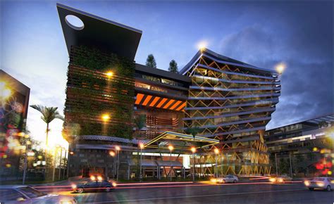 3D Visual Designs: Office Building - Exterior Night View - Perspective 02