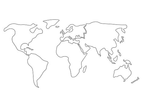 Simplified World Map Divided To Continents Simple Black Outline Stock Illustration - Download ...