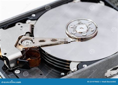 Open Hard Disk Drive Close Up. HDD Repair, Information Recovery Service Stock Photo - Image of ...