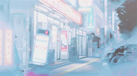 Download Blue Anime Foggy Street Aesthetic Wallpaper | Wallpapers.com