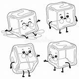 Cute Ice Cube Characters Vector Black And White Coloring Page Stock  sketch template