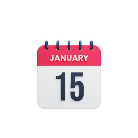 January Realistic Calendar Icon 3D Illustration Date January 15 ...