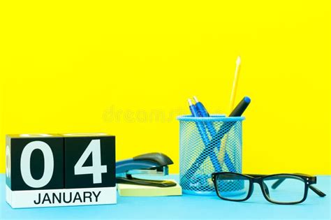 January 4th. Day 4 of January Month, Calendar on Yellow Background with ...