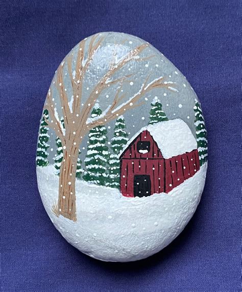 Winter Scene Painted Rock Snow Painted Stone Winter - Etsy