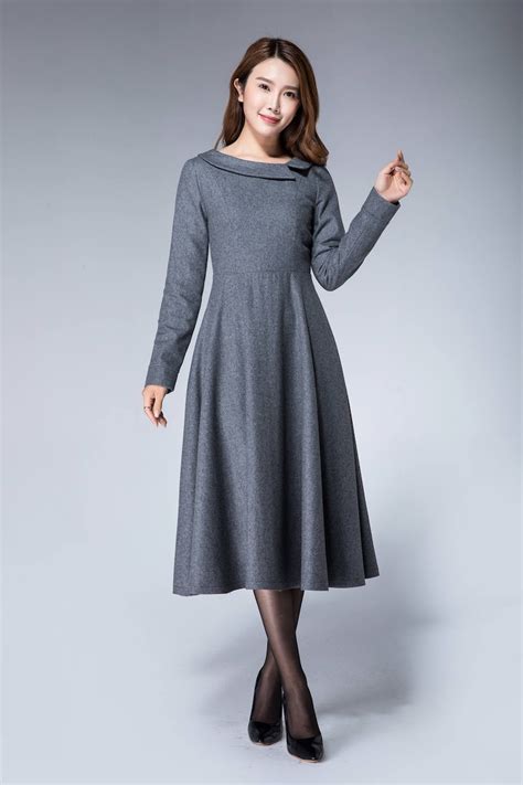 Gray Dress Formal Wool Dress Fall Dress for Women Warm - Etsy UK