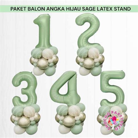 Jual Paket Balon Angka Hijau Sage Latex Stand / Dekorasi Ulang Tahun Angka Jumbo di Seller ...