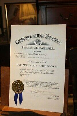 1978 Kentucky Colonel Certificate Julian Carroll Signed Ed Balloff LaFollette TN | eBay