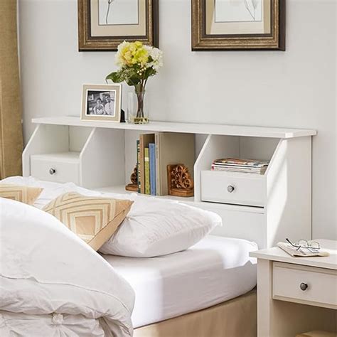 Amazon.com - Revere Headboard with Storage Queen/Full Size Bookcase Drawers Wood White Shelves ...