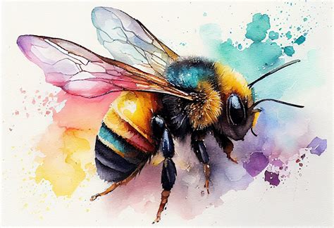 Watercolor Bee With Flowers PNG, Bee Digital Clipart, Bee Sublimation PNG, Wall Decor Digital ...