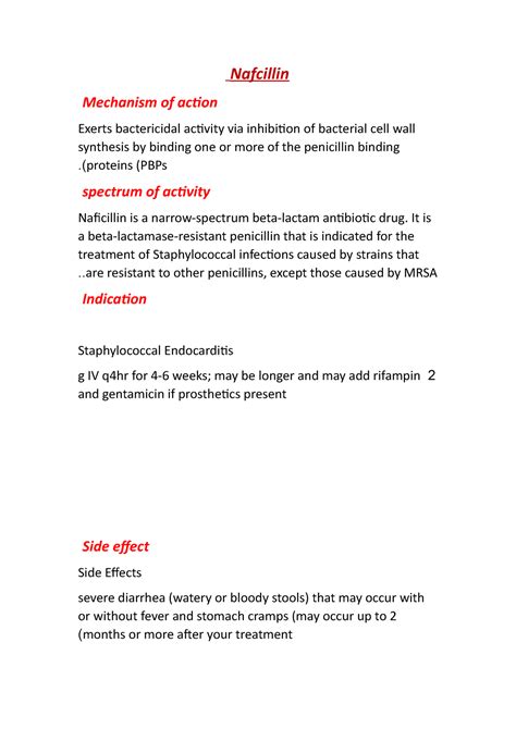 Nafcillin - Nafcillin Mechanism of action Exerts bactericidal activity ...