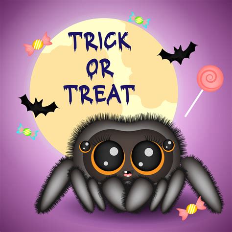 araña de Halloween con cara linda y dulces, ilustración vectorial ...