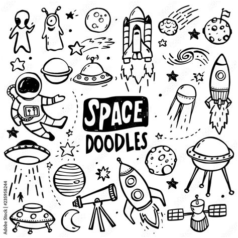 UFO and Aliens Doodles Stock Vector | Adobe Stock