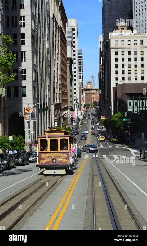 USA, California, San Francisco, California Street, Cable Car Line Stock ...