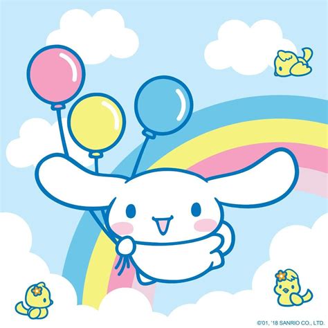 a cartoon bunny flying through the air with balloons and rainbows in the background,