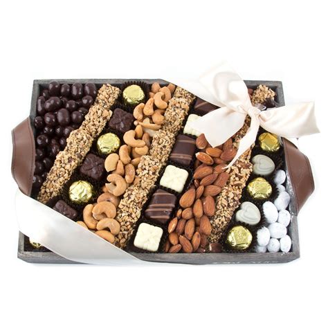 Wooden Nuts & Chocolate Line-Up Kosher Gift Basket - Large • Nuts ...