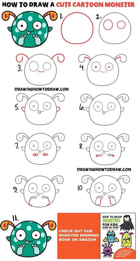 How to Draw a Cute Cartoon Monster – Super Easy Step by Step Drawing Tutorial for Kids and ...