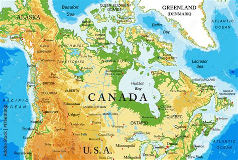 Physical map of Canada Stock Vector | Adobe Stock