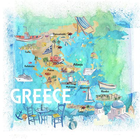 Greece Illustrated Travel Map with Landmarks and Highlights Painting by M Bleichner - Fine Art ...