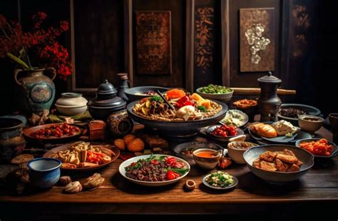 Premium AI Image | A table with chinese food