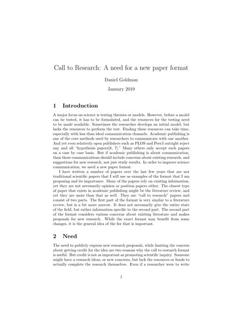 (PDF) Call to Research: A need for a new paper format