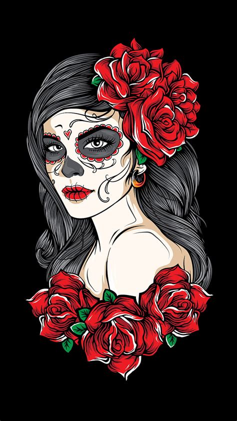 2K free download | Sugar Skull In Red, Kiss, bonito, beauty, black, catrina, face, fantasy ...