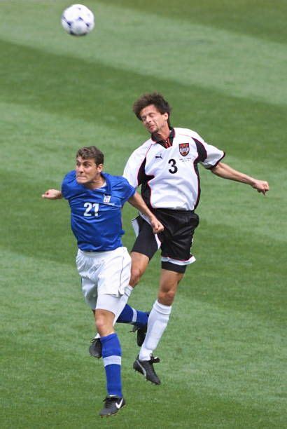 Italy 2 Austria 1 in 1998 in Paris. Christian Vieri is beaten in the air by Peter Schottel in ...