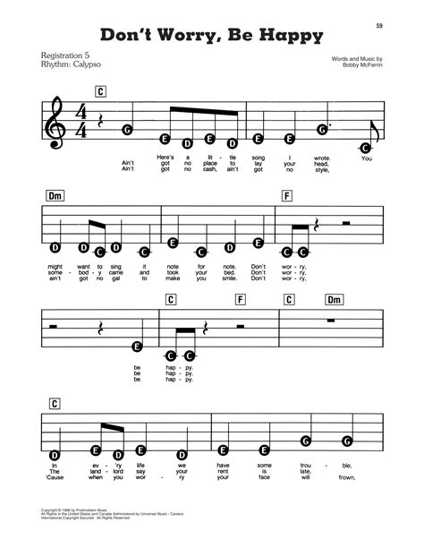 Don't Worry, Be Happy by Bobby McFerrin Sheet Music for E-Z Play Today at Sheet Music Direct