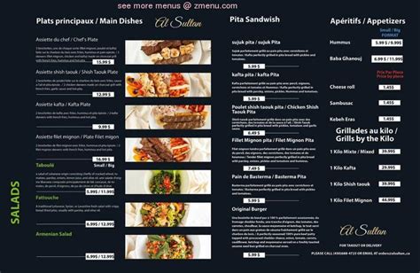 Menu at Al sultan restaurant, Laval, 145 Bd du Curé-Labelle