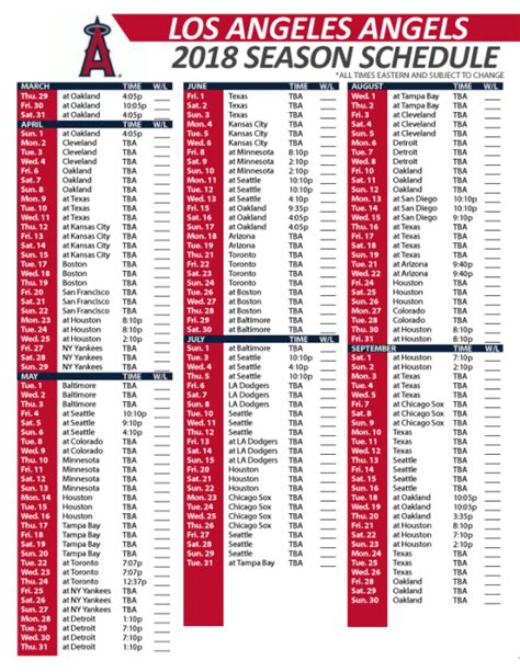 Los Angeles Angels Printable Schedule - Printable Schedule