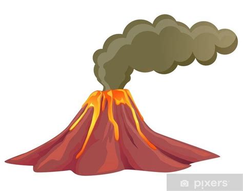 Wall Mural Smoking volcano with lava flowing down - PIXERS.US | Volcano, Volcano drawing, Lava flow