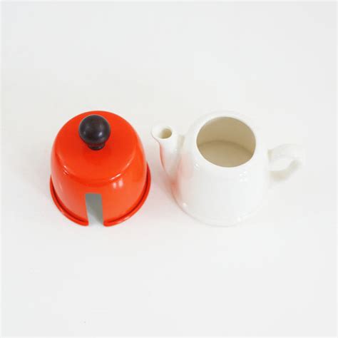 SOLD - Mid Century Modern Cream & Sugar Set with Orange Aluminum Cozie – Wise Apple Vintage