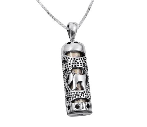 Mezuzah Necklace Pendant in Sterling Silver with Cut Out Chai | aJudaica.com