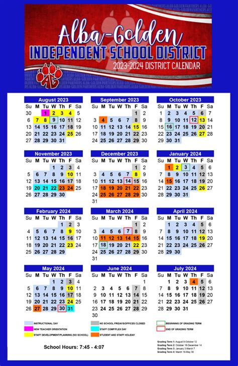 Alba-Golden Independent School District Calendar 2024-2025