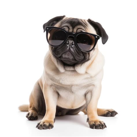 Premium Photo | Pug dog wearing sunglasses and sitting isolated on white background