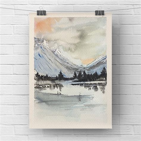 Original Watercolour Painting of Snowy Mountains by the Sea/ Beautiful ...