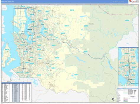 King County, WA Zip Code Wall Map Basic Style by MarketMAPS - MapSales