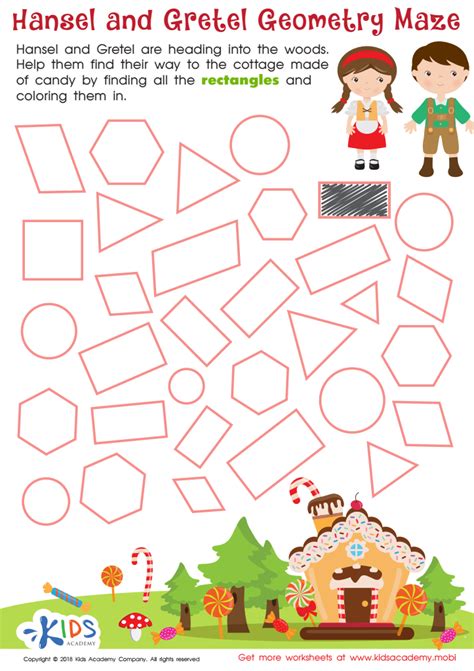 Hansel and Gretel Geometry Maze Worksheet: Free Printout for Children