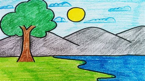 Scenery drawing | How to draw a beautiful landscape scenery | simple drawing - YouTube