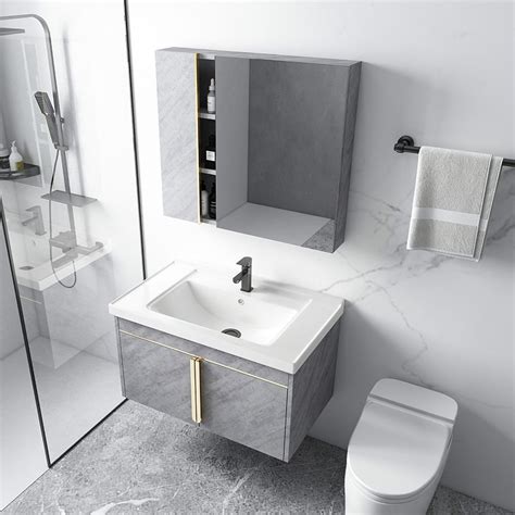 Gray Floating Single Sink 31" Bathroom Vanity Set with Cabinet ...