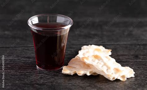 Elements of the Holy Communion or Lords Supper on a Wooden Table Stock Photo | Adobe Stock